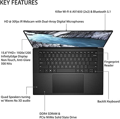 Dell 2021 mais recente XPS 15 9510 Laptop, exibição de 15,6 FHD+ 500 NITS, Intel I9-11900H, RTX 3050TI, 64 GB RAM, 4TB SSD, Webcam IR, teclado retroiluminado, leitor de impressão digital, WiFi 6, Thunderbolt 4, Win 10