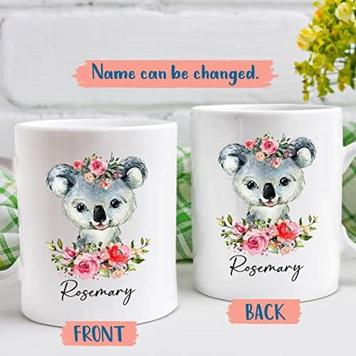 Personalizado Escolha Nome Koala Urso Café Canecas 11 oz 15 oz, Presentes de caneca de cerâmica branca de urso personalizado para