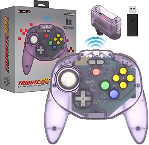 Tributo retro-bit 64 2,4 GHz Controlador sem fio V2 para Nintendo 64, Switch, PC, MacOS, Retropie, Raspberry Pi e outros dispositivos