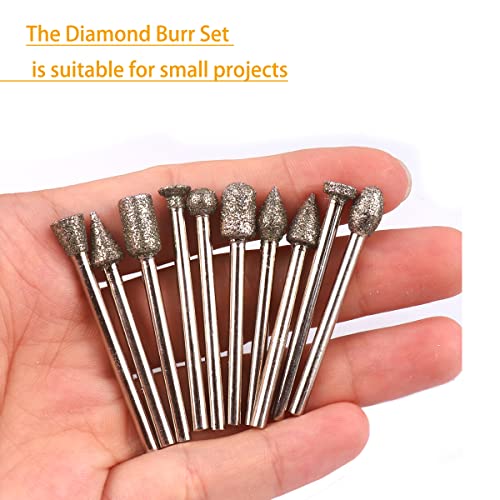 ATOPLEE 20 PCS Diamond Burr Reting Drill Bit, cabeça de moagem com revestimento de diamante com acessórios de ferramentas