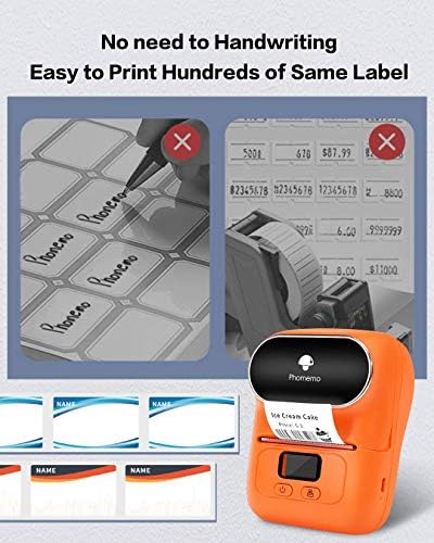 Phomemo M110S Mini Label Maker- Bluetooth Térmica fabricante de impressoras para código de barras, roupas, jóias, varejo, correspondência, negócios, compatível com Android & iOS, laranja