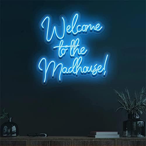 DVTEL Bem -vindo ao sinal de neon de Madhouse, neon de decoração de arte temática, placa luminosa montada na parede,