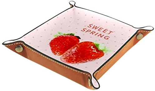 Lyetny Sweet Spring Strawberry Storage Candy Titular Sundries Bandejas Organizador de armazenamento de desktop conveniente para viagem, 16x16cm