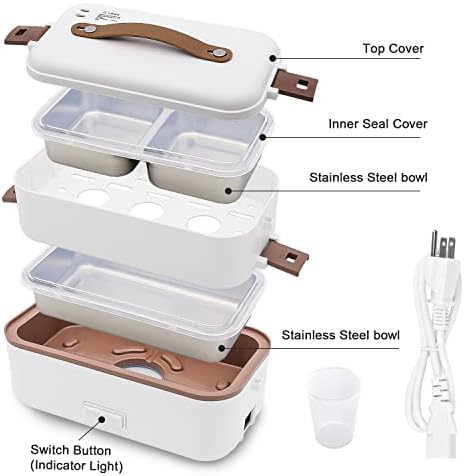 Ctszoom Cooking Electric Lunch Box, mais quente de comida portátil para uma lanchonete em zona mini-arroz 2 camadas de 800 ml de lancheira