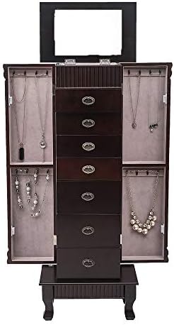 Jóias de jóias espelhadas de maquiagem do armário de armário de armário e organizador de armazenamento dividido superior, peito