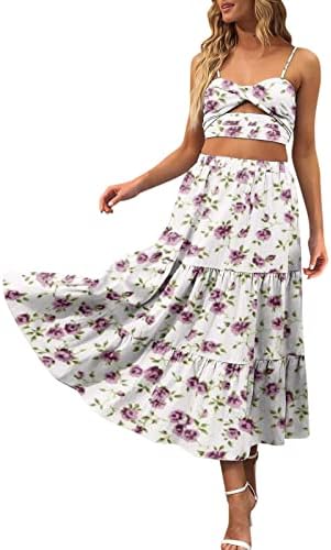 Saias de verão para mulheres 2023 elástica cintura alta A Flowy Maxi Salia Floral Print Casual plissout com bolsos, saias