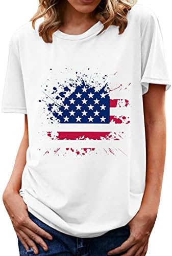 2022 Mangas curtas de verão Tops para mulheres Independence Day T-shirt Crewneck de casca de férias solta camisa gráfica casual