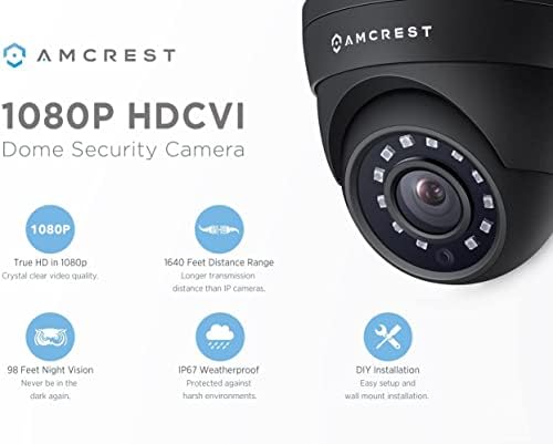Amcrest Full HD 1080p 1920tvl Câmera de segurança ao ar livre de cúpula, 2mp 1920x1080, visão noturna de 98 pés, alojamento
