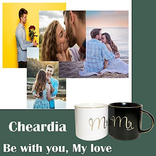 Cheardia 12 oz Sr. e Sra. Canecas, Creme Caneca de Cerâmica Presentes de noivado para Casais, His e His Canecas Para Noiva e Noivo,