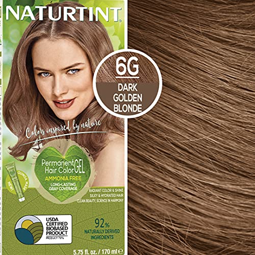 Naturtint Hair Permanent Color 6g Blonde dourado escuro, amônia livre, vegana, sem crueldade, até de cobertura cinza,