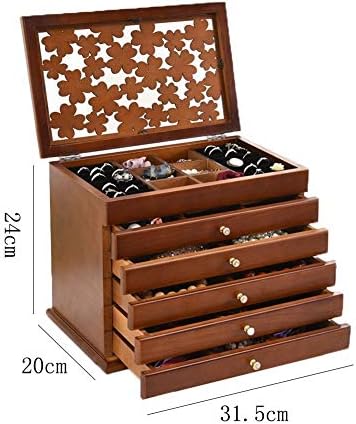 Jóias caixas de peito Jóias de madeira Caixa de jóias Seis camadas de jóias de grande capacidade Caixa de colar de colar