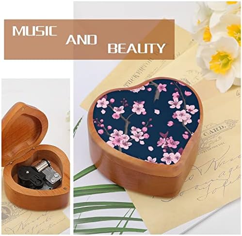 Caixa de madeira de flor de cerejeira rosa Caixa de música de madeira Presentes de caixa musical gravada para o aniversário