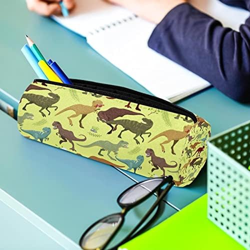 Retro Floresta Dinosaur Padrão Lápis Caso Student Peipa bolsa zíper bolsa de maquiagem de maquiagem Bolsa de cosméticos para