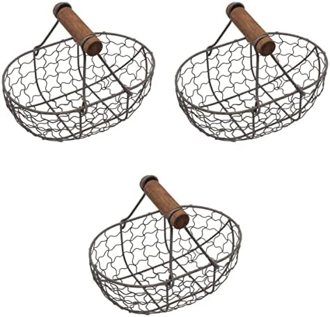 Doitool 3 PCs Cesta de ovos de arame- Farmhouse Vintage Pequeno portador de ovos- Coscendo de cesta de ovos de ovo preto