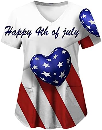 4 de julho Tops for Women USA Flag Summer Summer Sleeve V Neck Camise