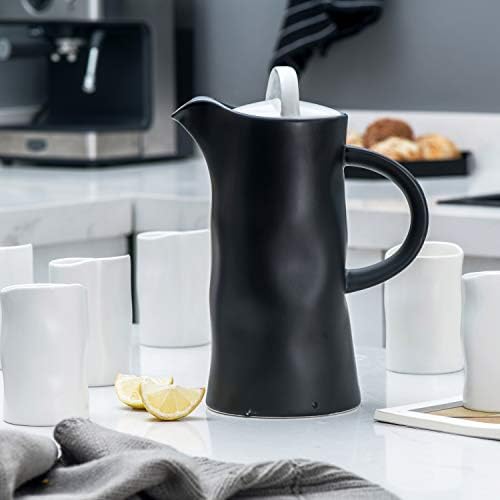 Bruntmor Porcelain Ultra Modern Tea Gift Set - Grande 60oz. Arremessador com 6 8oz modernos. Copas - Serviço para 6, para chá e café
