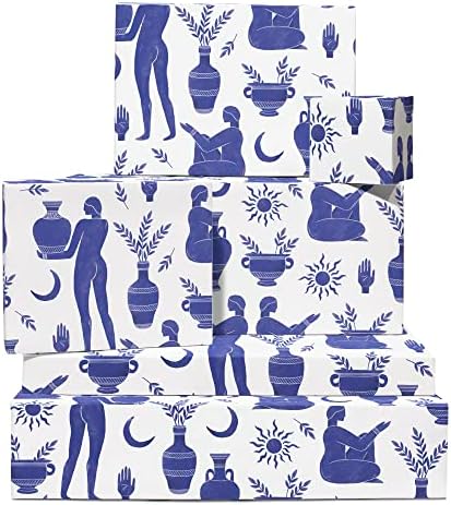 Papel de embrulho azul e branco Central 23 - 6 folhas Eco Gift Wrap - Vasos e figuras - Para casamento de aniversário