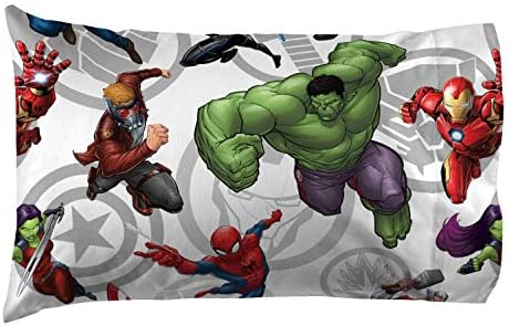 Jay Franco Marvel Avengers Marvel Team Twin Sheet Set - Soldes de microfibras de poliéster resistentes à criança super macia e aconchegante - Fades de microfibra de poliéster