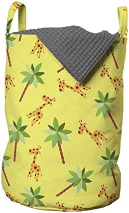 Bolsa de lavanderia exótica de Ambesonne, palmeiras repetitivas de girafas no padrão de ilustração de cores de verão, cesta