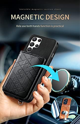 Xuexiang Capa de telefone Flip Celas Celular Casos de telefone Samsung Galaxy S23 Ultra com carteira de carteira, PU Leather