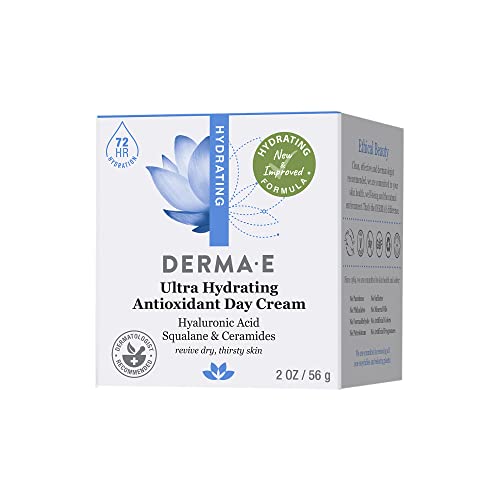Derma-E Ultra Ultra Hidrating Antioxidant Day Cream-hidratante avançado de rosto com esqualano antienvelhecimento, ácido hialurônico e ceramidas para suavizar e nutrir, 2 oz