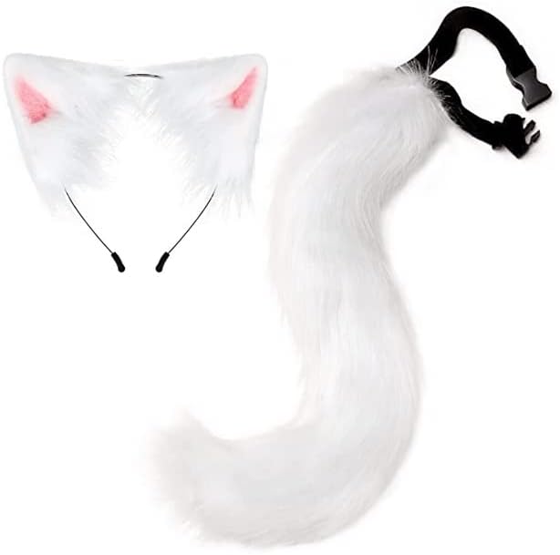 Orelhas peludas de gato e cauda lobo raposa animal rabo cosplay costume gatinho lobo lobo faux pêlo pêlo clipe cocar de halloween