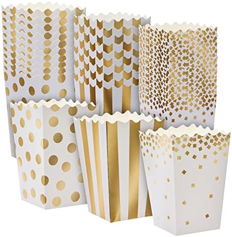 Sparkle e Bash 102 Pack Gold Foil Mini Pipcorn Boxes para suprimentos de festa noturna de cinema, 3 designs