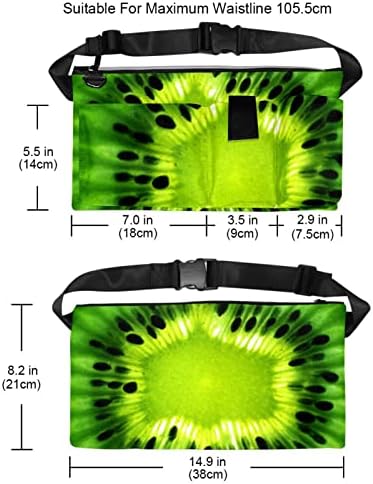 Kiwi Fruit Green Cintura Fanny Pack-Saco de pacote Fanny Pack for Women & Men Bolsa de cintura fofa, acampamento de viagens para caminhadas correndo com 4 bolsos, extensão de cinta, fácil carregar qualquer telefone, passaporte, carteira