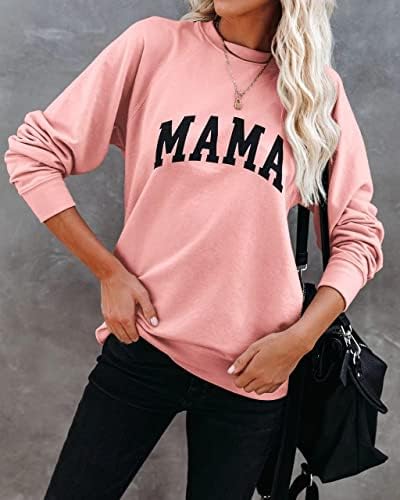Leedya Womens Manga Longa Mama Camisetas Graphic Casual Crewneck Sweatshirt Tops de pulôver solto