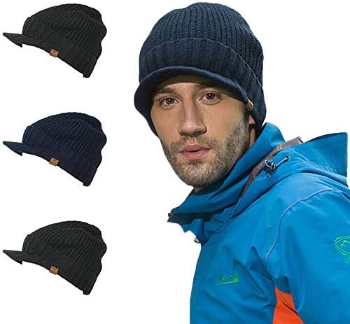 Espalhar o chapéu de gorro de malha com viseira fria lã de lã ladeada no chapéu de inverno Capinho de esqui