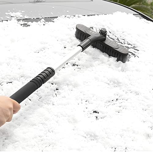 Escova de neve com raspador de gelo para pára -brisa de carro, 26 '' extensa Ferramenta de limpeza de janelas auto -destacáveis, corpo de alumínio e aderência de espuma, acessórios para remoção de neve de inverno para a maioria dos carros