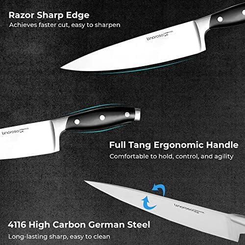 Conjuntos de faca de Linoroso para cozinha com bloco, 14 PCs Facas de faca de Tang Full com caixa de presente, bloco de faca de aço