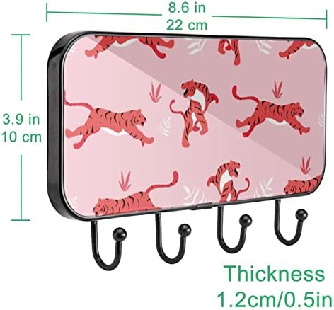 Patterno contínuo Tigres Animal Pink Print Print Rack Mount, Rack de entrada de cacau com 4 enganche para o chapéu de casaco Toalha