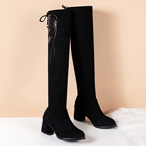 Taxa feminina High sobre as botas de joelho Moda Stromestone Botas longas