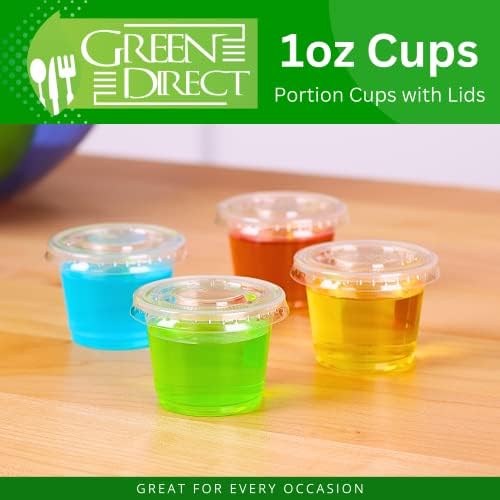 Copos de plástico verde direto claro com tampas 200 conjuntos de 1 oz copos descartáveis ​​| Contêineres de condimentos
