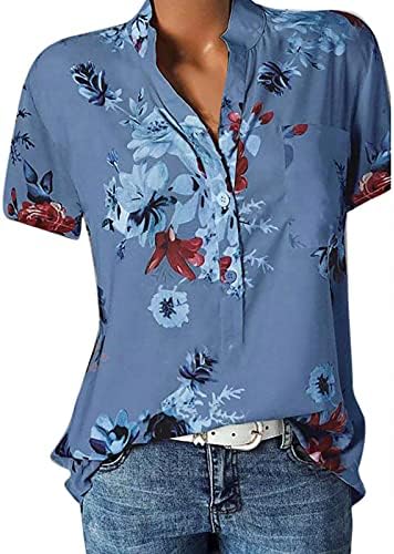 Button Button Down Camisa Algodão de manga curta Tops florais blusas de verão para mulheres camisa de moda BLUSAS DE MODA 2023
