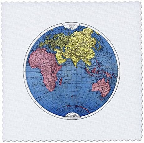 3drose azul mapa amarelo rosa do mundo - quadrado de colcha, 10 por 10 polegadas