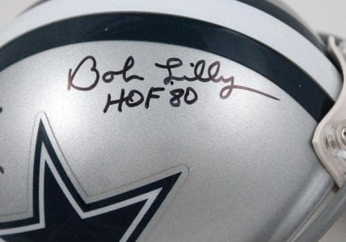 Bob Lilly Randy White autografou Dallas Cowboys Mini Capacete com Hof ​​-Prova *Black - Mini Capacetes NFL autografados