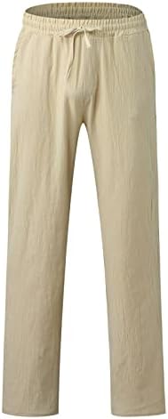 Calça de cordão de punho masculino calça sólida casual curto de comprimento completo linho lençal masculino grande shorts altos de malha