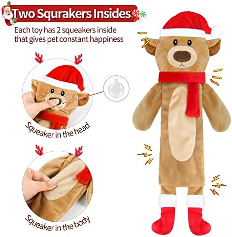 YooChee 3 Pacote brinquedos de cães de Natal de Natal, Pluxh sem brinquedos de recheio para cachorrinho para cachorro,