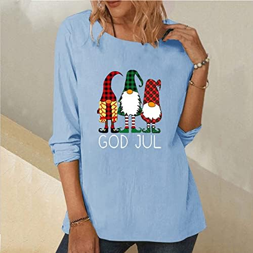 Camisas de Natal fofas para mulheres mulheres de manga comprida Crewneck Padrão de natal bainha tampa top shirt casual fofo