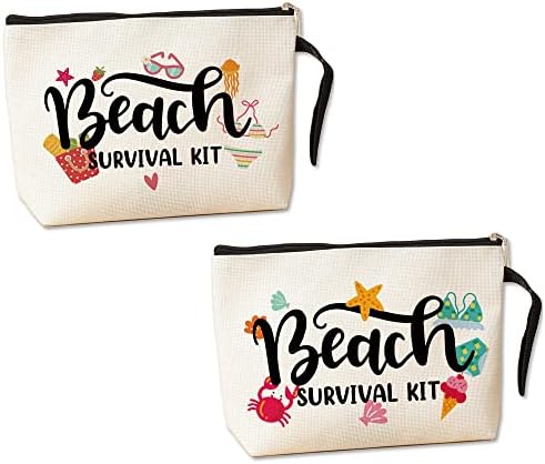 Jztco Beach Survival Kit 2 PCs Bolsa de cosméticos para mulheres Funny Beach MakeUp Gifts Acessórios de praia Bolsa organizadora