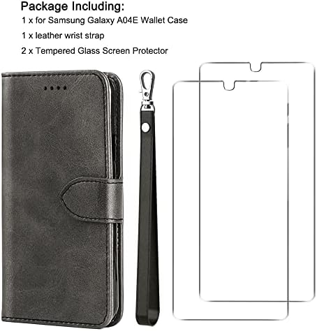 Para o estojo Samsung Galaxy A04E e protetor de tela de vidro temperado, protetor de capa de carteira de capa de couro PU [proteção