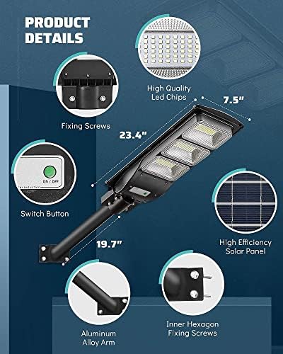 LOVUS Solar Street Light Dusk to Dawn com sensor de radar e controle remoto, Luz de inundação de 6000k LED Solar Duas maneiras de montagem para parede ou pólo