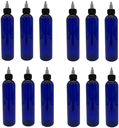 Garrafas de plástico Cosmo Blue Cosmo de 8 oz -12 Pacote de garrafa vazia recarregável - BPA Free - Oils essencial