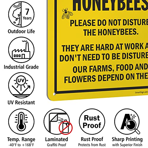 SmartSign 14 x 10 polegadas “Cuidado - sem invasão, abelhas” Sinal de metal, 40 mil alumínio à prova de ferrugem, preto e amarelo