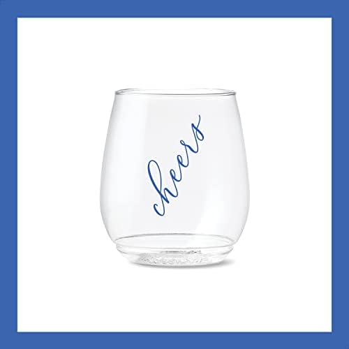 Tossware Pop 14oz Vino Classic Cheers Series - Color, conjunto de 6, qualidade premium, reciclável, inquebrável e de óculos estampados de plástico transparente