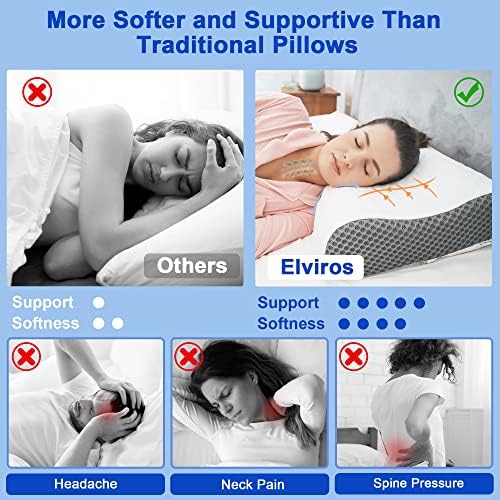 Travesseiro de espuma de memória Elviros para dormir, travesseiro de suporte cervical para dor no pescoço e no ombro, travesseiro