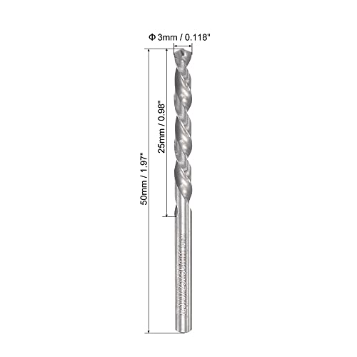 Uxcell Solid Carber Twist Bits Bits 3mm, flautas de espiral esquerda métrica Ferramenta de perfuração de aço de tungstênio reto
