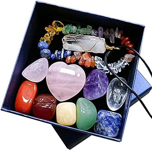 Cristais de cura Stones Conjunto de 11pcs Kit de cristais de cura para iniciantes, pulseira Chakra Stones, colar, formato de coração